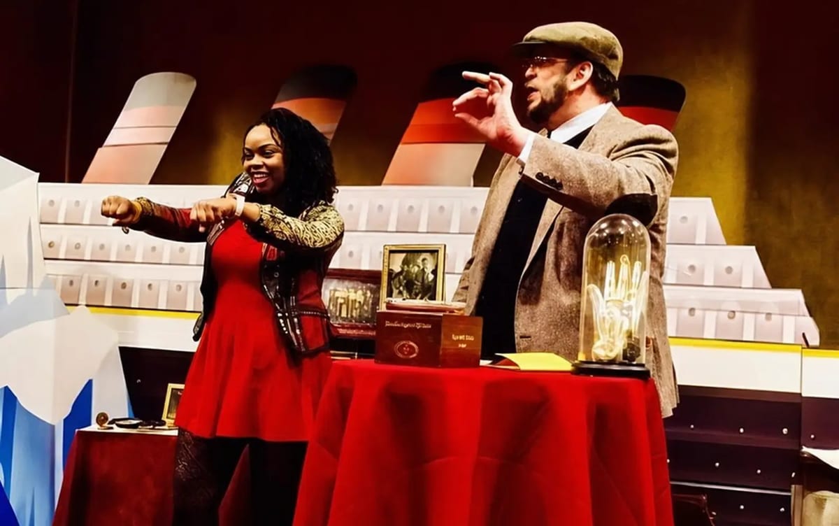 Vince and a fellow performer on the Titanic Connection set