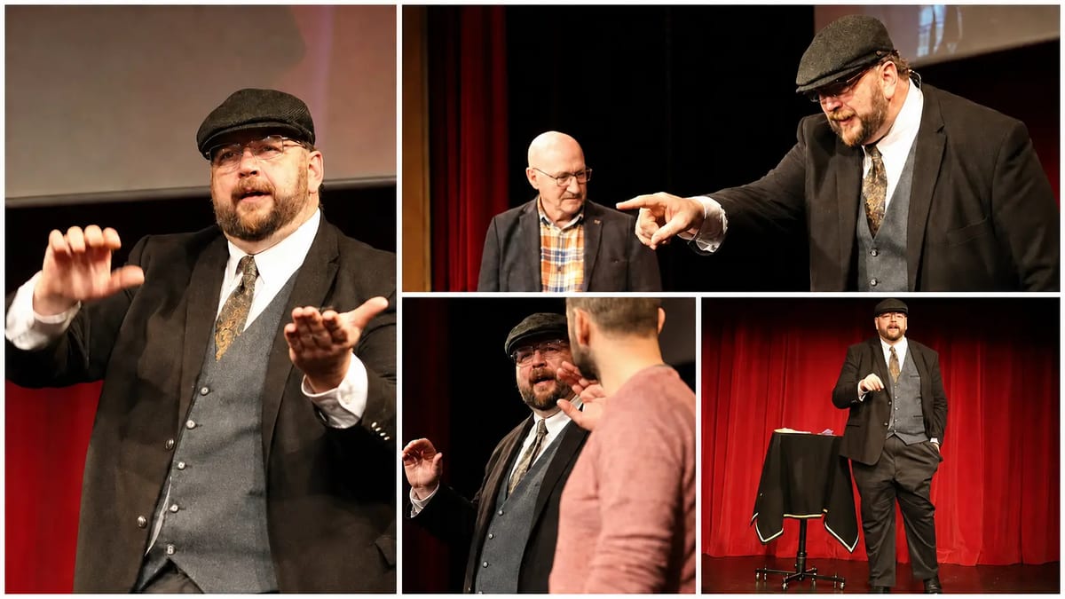 Vince Wilson performing magic for an audience